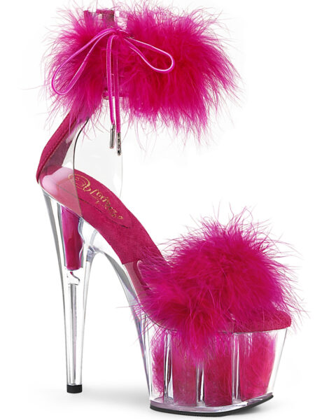 7″ Heel, 2 3/4″ PF Marabou Fur Ankle Cuff Sandal, Back Zip