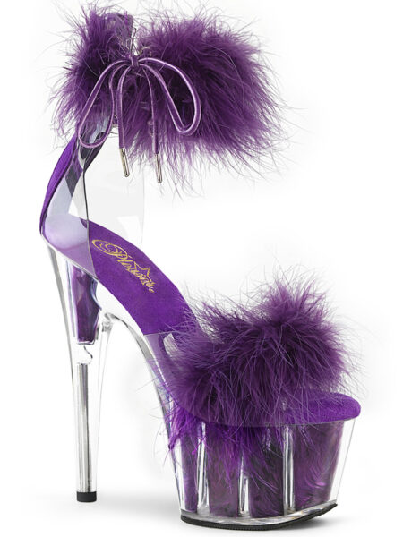 7" Heel, 2 3/4" PF Marabou Fur Ankle Cuff Sandal, Back Zip