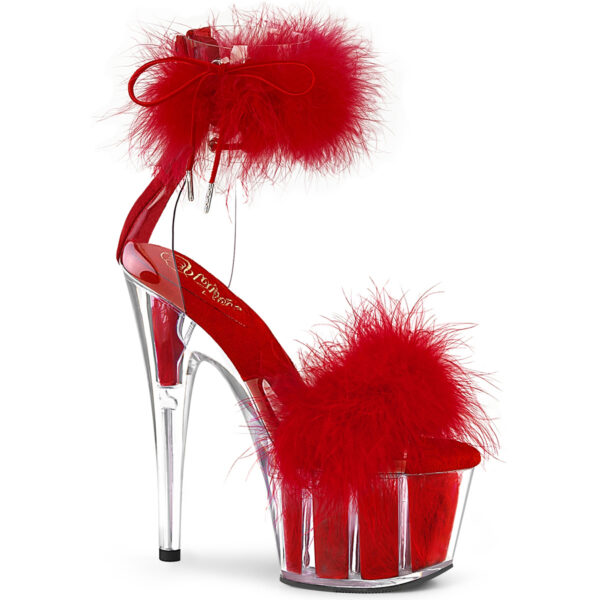 7" Heel, 2 3/4" PF Marabou Fur Ankle Cuff Sandal, Back Zip