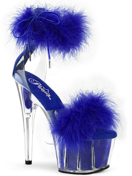 7" Heel, 2 3/4" PF Marabou Fur Ankle Cuff Sandal, Back Zip