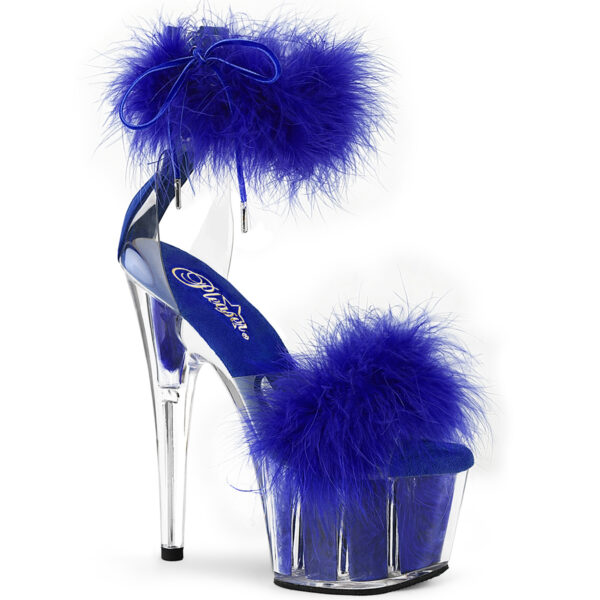 7" Heel, 2 3/4" PF Marabou Fur Ankle Cuff Sandal, Back Zip