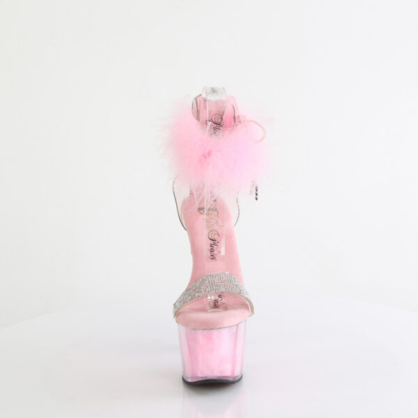 7" Heel, 2 3/4" PF Marabou Fur Ankle Cuff Sandal, Back Zip - Image 2