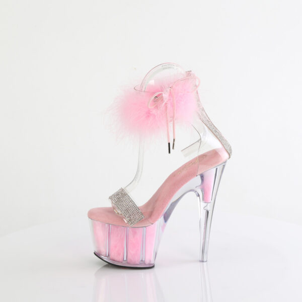 7" Heel, 2 3/4" PF Marabou Fur Ankle Cuff Sandal, Back Zip - Image 3