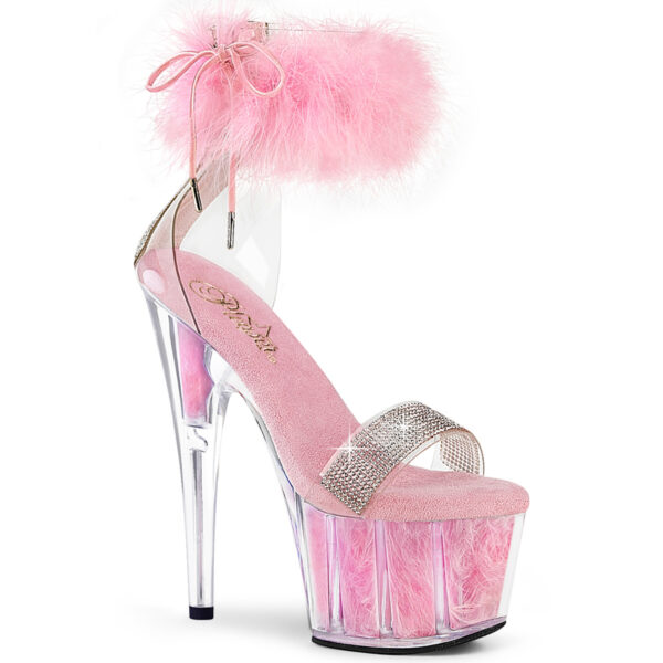 7" Heel, 2 3/4" PF Marabou Fur Ankle Cuff Sandal, Back Zip