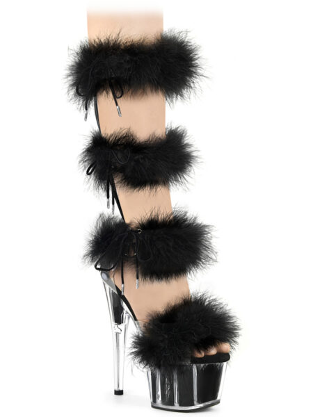 7" Heel, 2 3/4" PF Marabou Fur Sandal, Back Zip