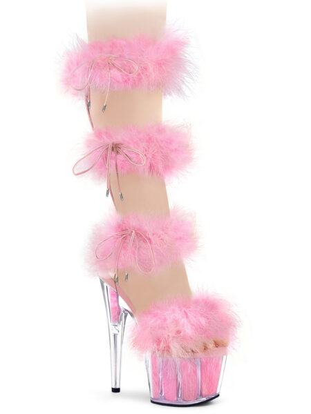 7" Heel, 2 3/4" PF Marabou Fur Sandal, Back Zip