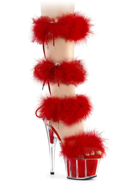 7" Heel, 2 3/4" PF Marabou Fur Sandal, Back Zip