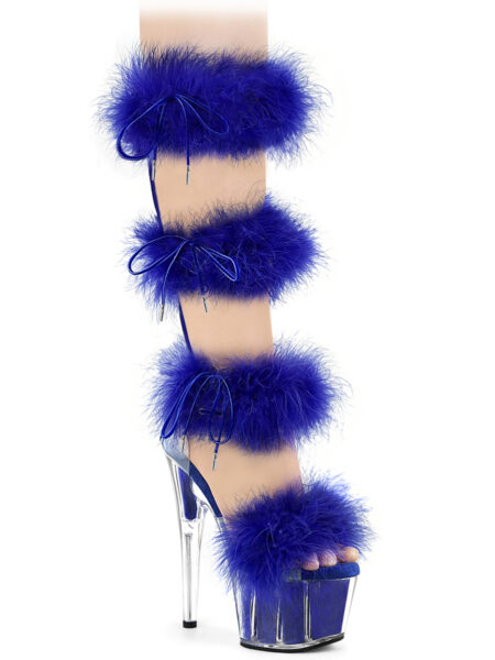 7" Heel, 2 3/4" PF Marabou Fur Sandal, Back Zip