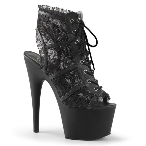 7" Heel, 2 3/4" PF Open Toe/Heel Lace Overlay Bootie