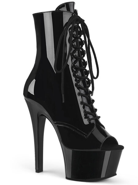6" Heel, 2 1/4" PF Open Toe Lace-Up Ankle Boot, Side Zip