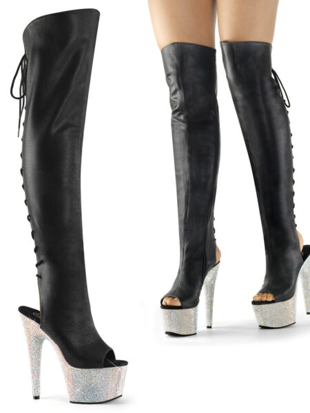 7" Heel, 2 3/4"PF Open Toe/Heel Over-The Knee Boot, Side Zip