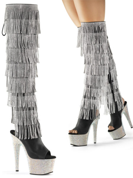 7" Heel, 2 3/4"PF Open Toe/Heel Over-The-Knee Boot, Side Zip