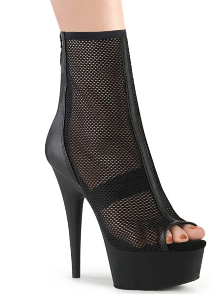 6" Heel, 1 3/4" PF Peep Toe Mesh Ankle Boot, Back Zip