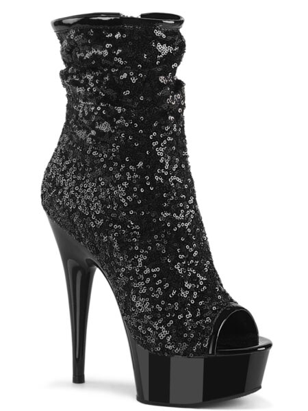 6" Heel, 1 3/4" PF Peep Toe Ruched Ankle Boot, Side Zip