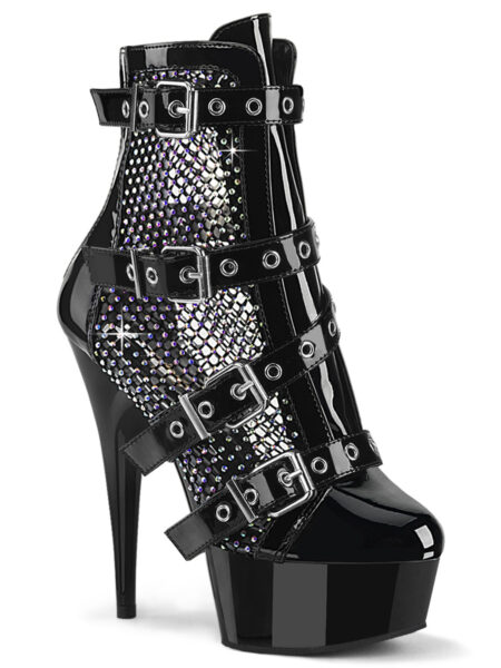 6" Heel, 1 3/4" PF Strappy Ankle Boot, Back Zip