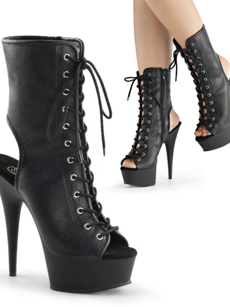 6" Heel, 1 3/4" PF Open Toe/Back Lace-Up Bootie, Side Zip