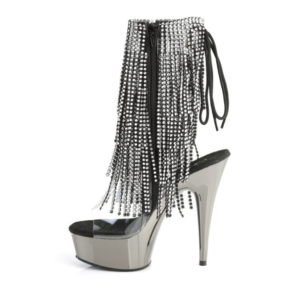 6" Heel, 1 3/4" PF Open Toe/Heel Lace-Up Fringe Ankle Boot - Image 3