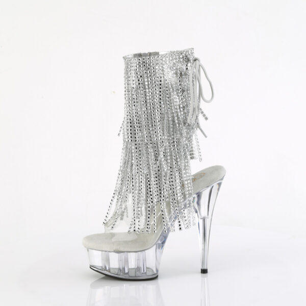 6" Heel, 1 3/4" PF Open Toe/Heel Lace-Up Fringe Ankle Boot - Image 3