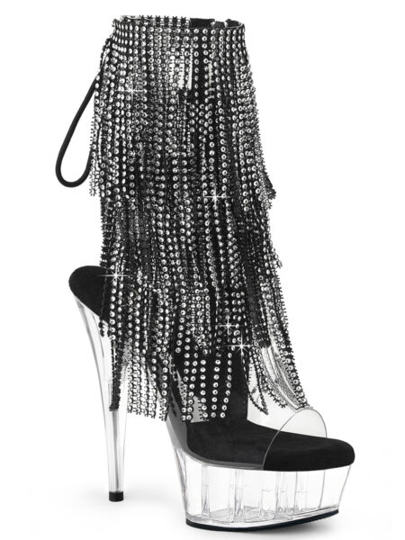 6" Heel, 1 3/4" PF Open Toe/Heel Lace-Up Fringe Ankle Boot