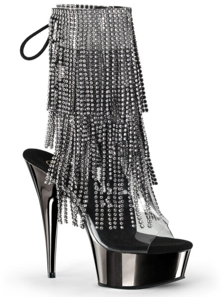 6" Heel, 1 3/4" PF Open Toe/Heel Lace-Up Fringe Ankle Boot