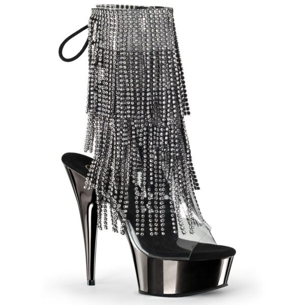 6" Heel, 1 3/4" PF Open Toe/Heel Lace-Up Fringe Ankle Boot