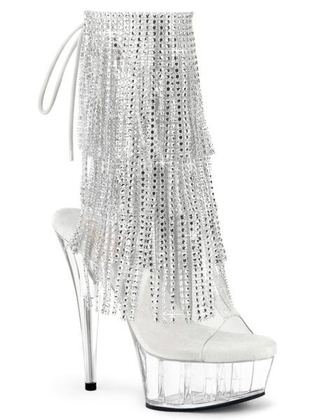 6" Heel, 1 3/4" PF Open Toe/Heel Lace-Up Fringe Ankle Boot