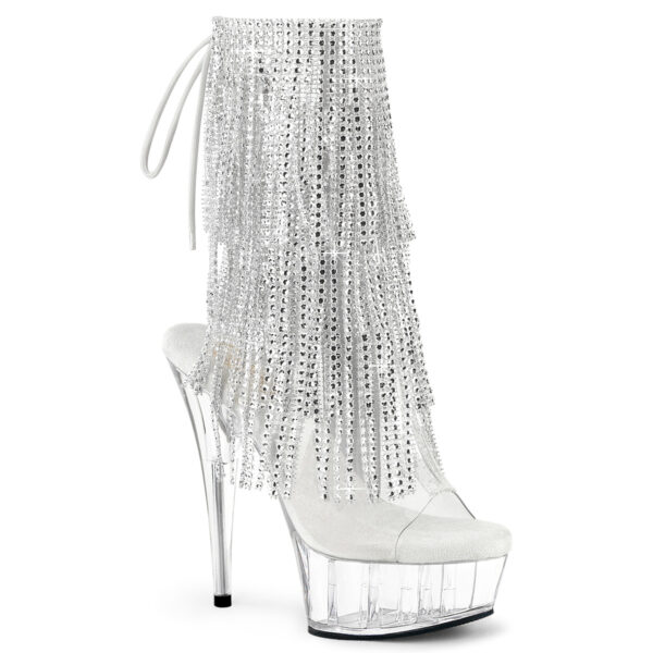 6" Heel, 1 3/4" PF Open Toe/Heel Lace-Up Fringe Ankle Boot
