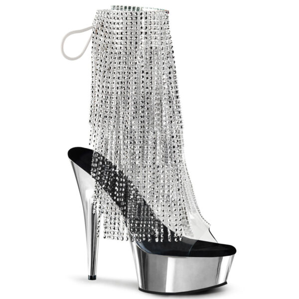 6" Heel, 1 3/4" PF Open Toe/Heel Lace-Up Fringe Ankle Boot