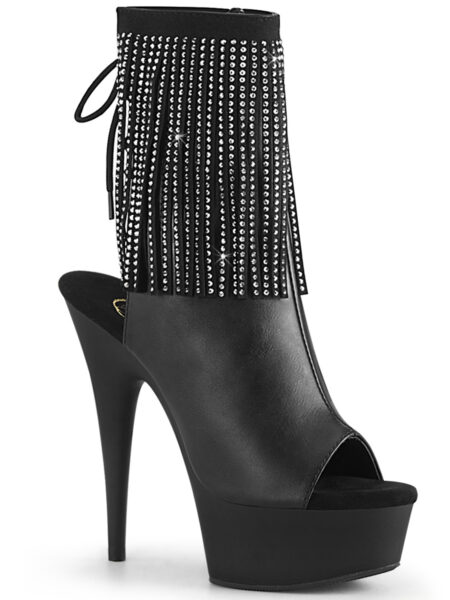 6" Heel, 1 3/4" PF Open Toe RS Fringe Ankle Boot, Side Zip