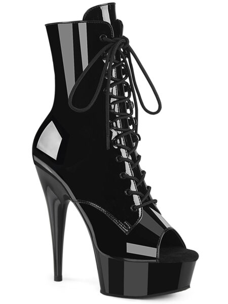 6" Heel, 1 3/4" PF Peep Toe Lace-Up Ankle Boot, Side Zip