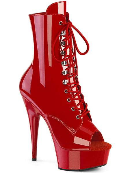 6" Heel, 1 3/4" PF Peep Toe Lace-Up Ankle Boot, Side Zip