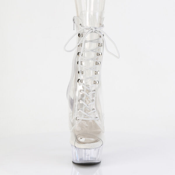 6" Heel, 1 3/4" PF Clear Peep Toe Lace-Up Ankle Boot - Image 2