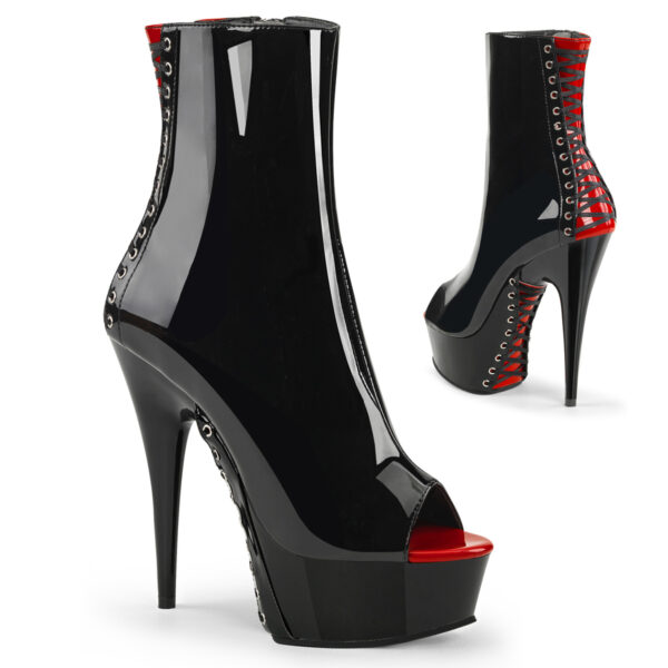 6" Heel,1 3/4" PF Peep Toe Corset Style Ankle Boot,Side Zip