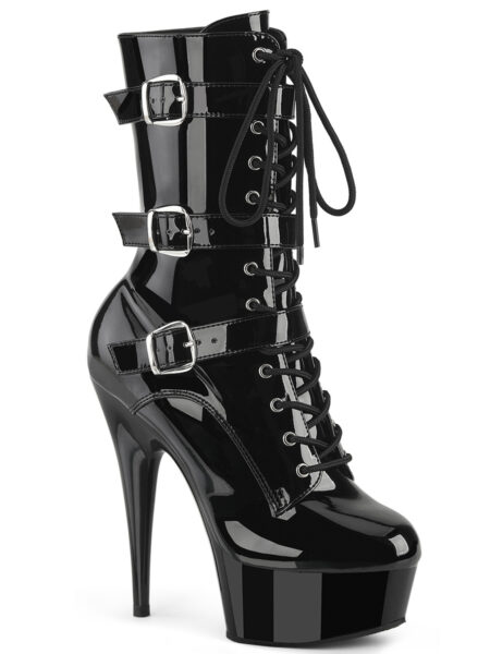 6" Heel, 1 3/4" PF Lace-Up Multi Buckle Ankle Boot, Side Zip