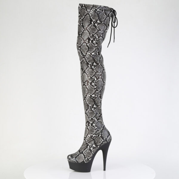 6" Heel, 1 3/4" PF Stretch Snake Print Pull-On Thigh Boot - Image 3
