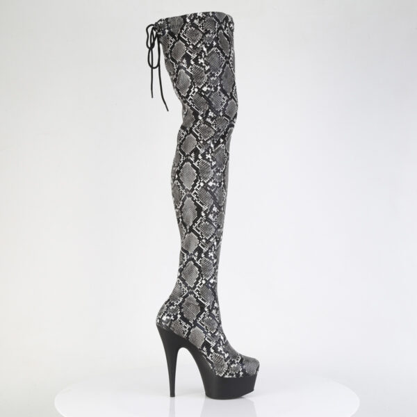 6" Heel, 1 3/4" PF Stretch Snake Print Pull-On Thigh Boot - Image 5