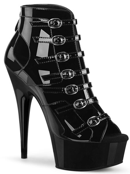 6" Heel, 1 3/4" PF Buckle-up Strappy Ankle Bootie, Back Zip