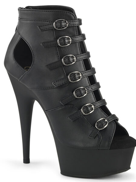 6" Heel, 1 3/4" PF Buckle Strap Cage Bootie, Back Zip