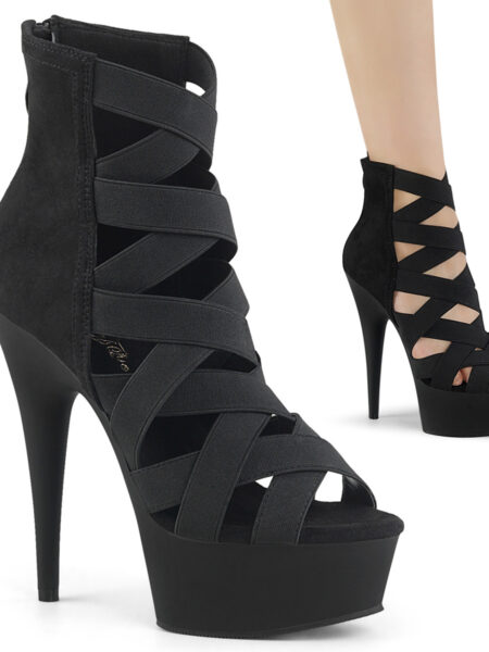6" Heel, 1 3/4" PF Criss Cross Bootie Sandal, Back Zip