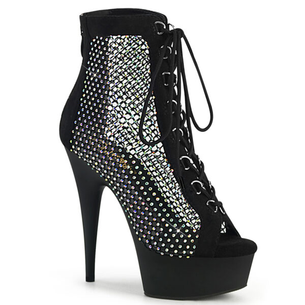 6" Heel, 1 3/4" PF Lace-Up Peep Toe Ankle Boot, Back Zip