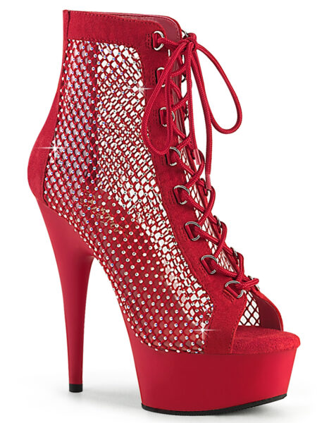 6" Heel, 1 3/4" PF Lace-Up Peep Toe Ankle Boot, Back Zip