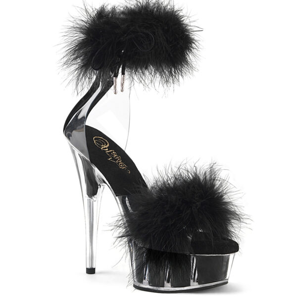 6" Heel, 1 3/4" PF Marabou Fur Ankle Cuff Sandal, Back Zip