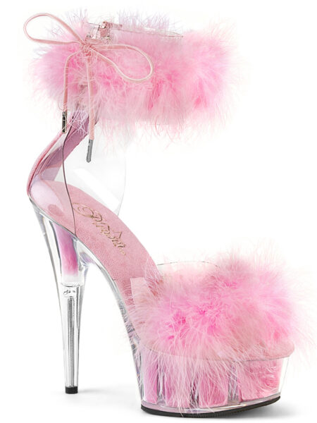 6" Heel, 1 3/4" PF Marabou Fur Ankle Cuff Sandal, Back Zip