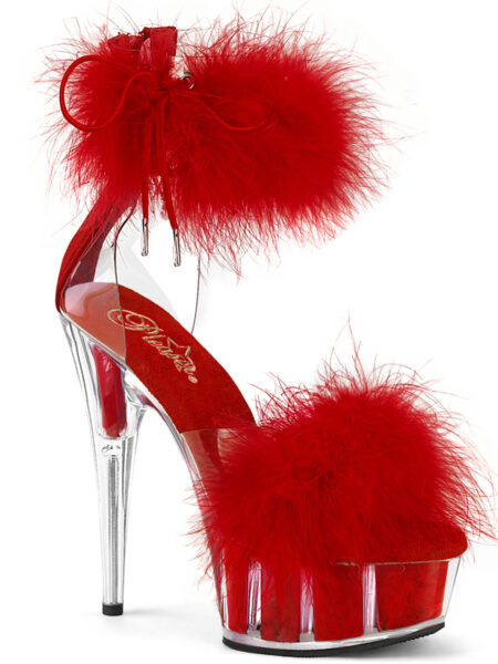 6" Heel, 1 3/4" PF Marabou Fur Ankle Cuff Sandal, Back Zip