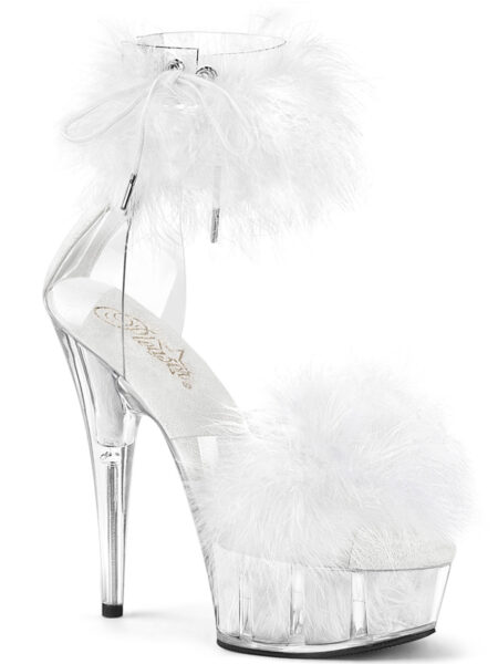 6" Heel, 1 3/4" PF Marabou Fur Ankle Cuff Sandal, Back Zip