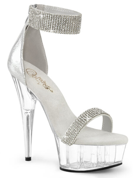 6" Heel, 1 3/4" PF Rhinestoned Close Back Sandal, Back Zip