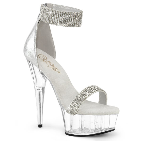 6" Heel, 1 3/4" PF Rhinestoned Close Back Sandal, Back Zip