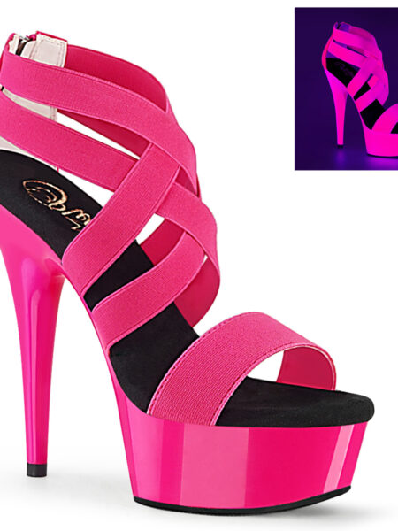 6" Heel, 1 3/4" PF UV Reactive Criss Cross Sandal, Back Zip
