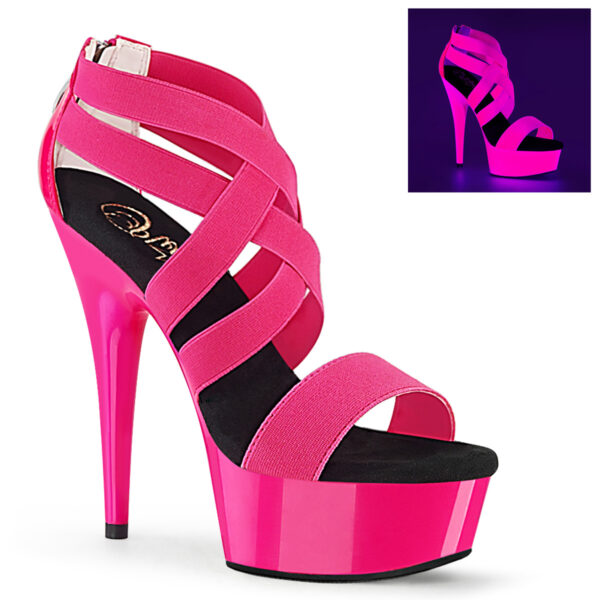 6" Heel, 1 3/4" PF UV Reactive Criss Cross Sandal, Back Zip
