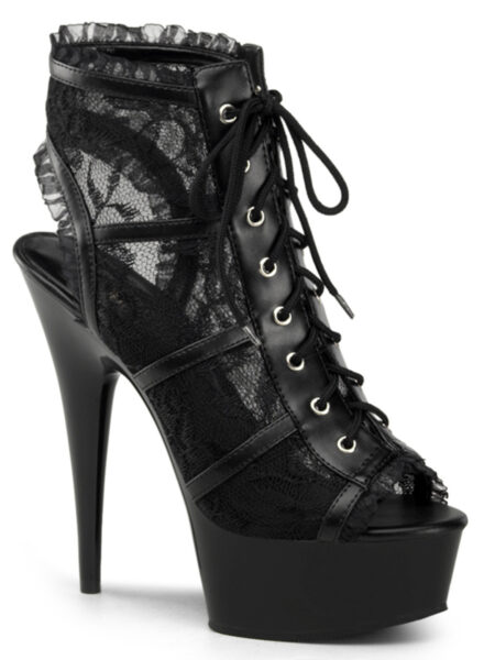 6" Heel, 1 3/4" PF Lace Up Open Toe Open Back Bootie